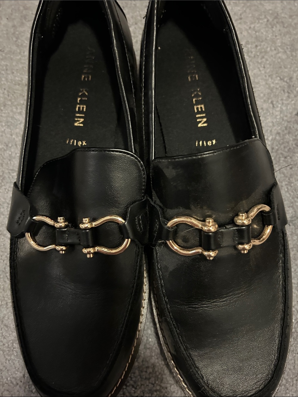 Calvin Klein Black Leather Loafers with Gold Hardware - Picture 4 of 6